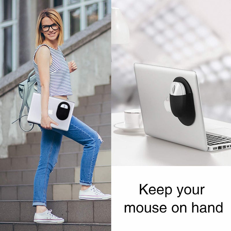 Epessa Universal Stick-On Mouse Pouch, Holder for Wireless Mouse, Sleeve for Laptop, Reusable Adhesive, No Glue Residue, Compatible with iPad or MacBook (Black) - Image 2